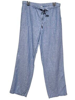 Liz Claiborne Size M Linen Cotton Blend Blue Ankle Straight Leg Zippered Pants
